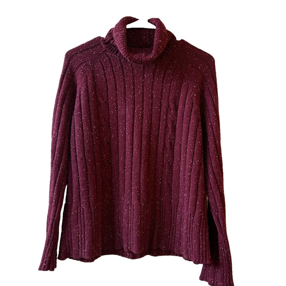 Katherine Bishop Womens L Burgundy Rib-Knit Turtleneck Silk Blend Sweater